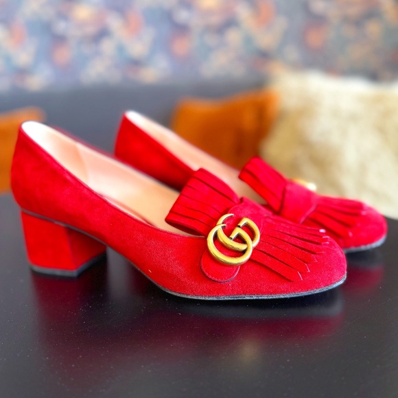 COPY - Authentic Gucci Marmont / Double G suede mid heel pumps size 40.5 - Picture 1 of 8